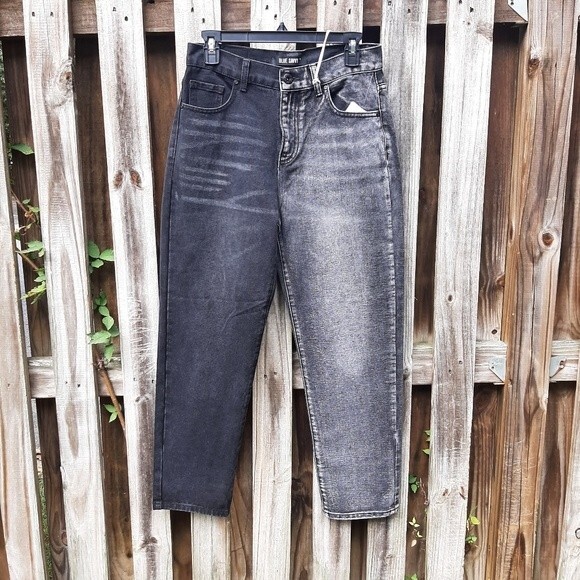 Blue Savvy Jeans Straight Leg Mom Fit 2 tones denim Black Grey Size 7/28 - Picture 3 of 13